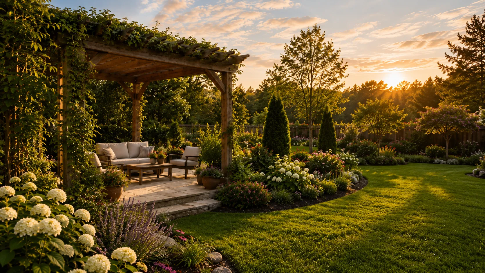 Bare garden and the same garden landscaped